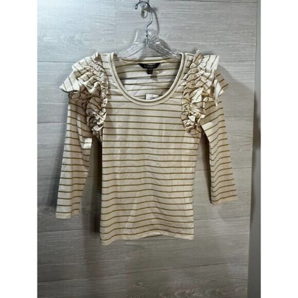 Metallic Striped Ruffle-Trim Knit Top LAUREN Ralph‎ Lauren XSP - Picture 4 of 11